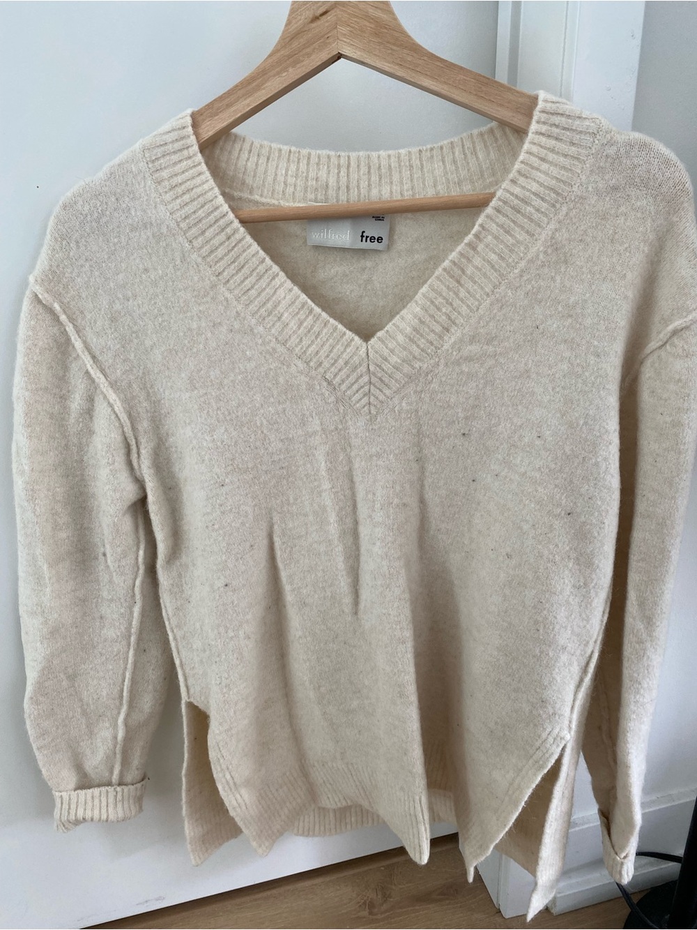 Wilfred Cream V-Neck Knit Sweater
